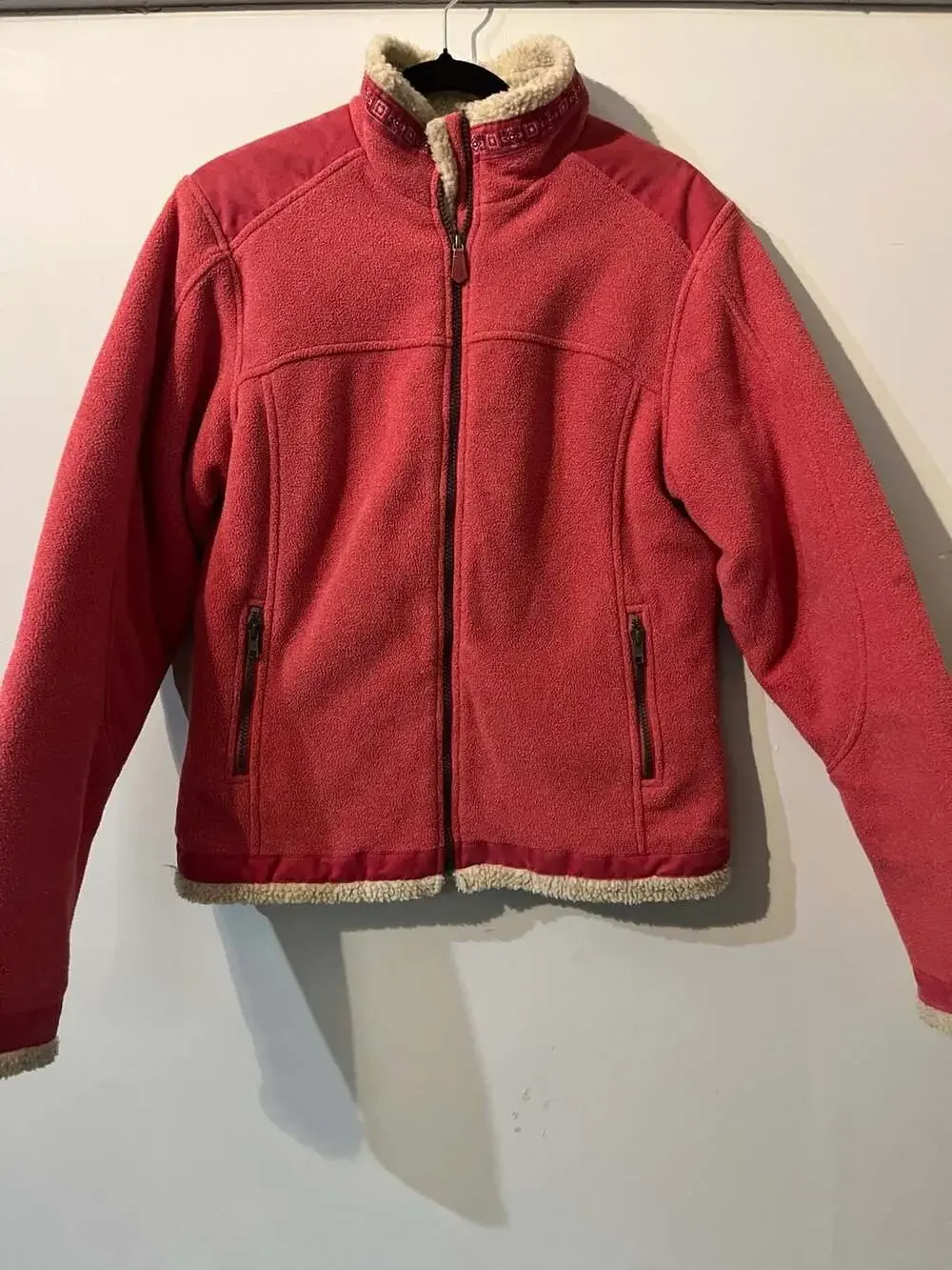 003-0049 Cabela's  coral pink Fleece Full Zip Jacket with Sherpa Lining and Azte